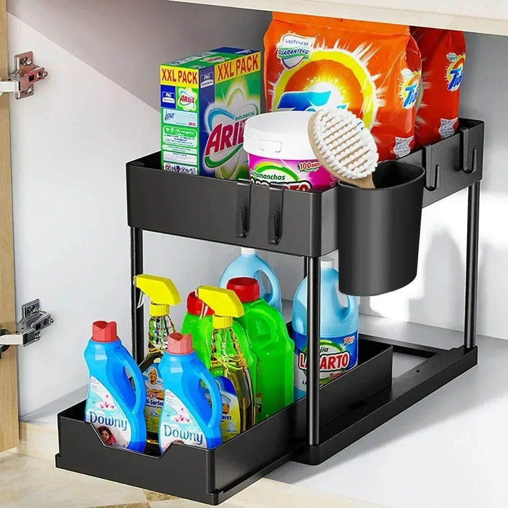 Pull-Out Under-Sink Organizer — Adjustable Sliding Storage Rack